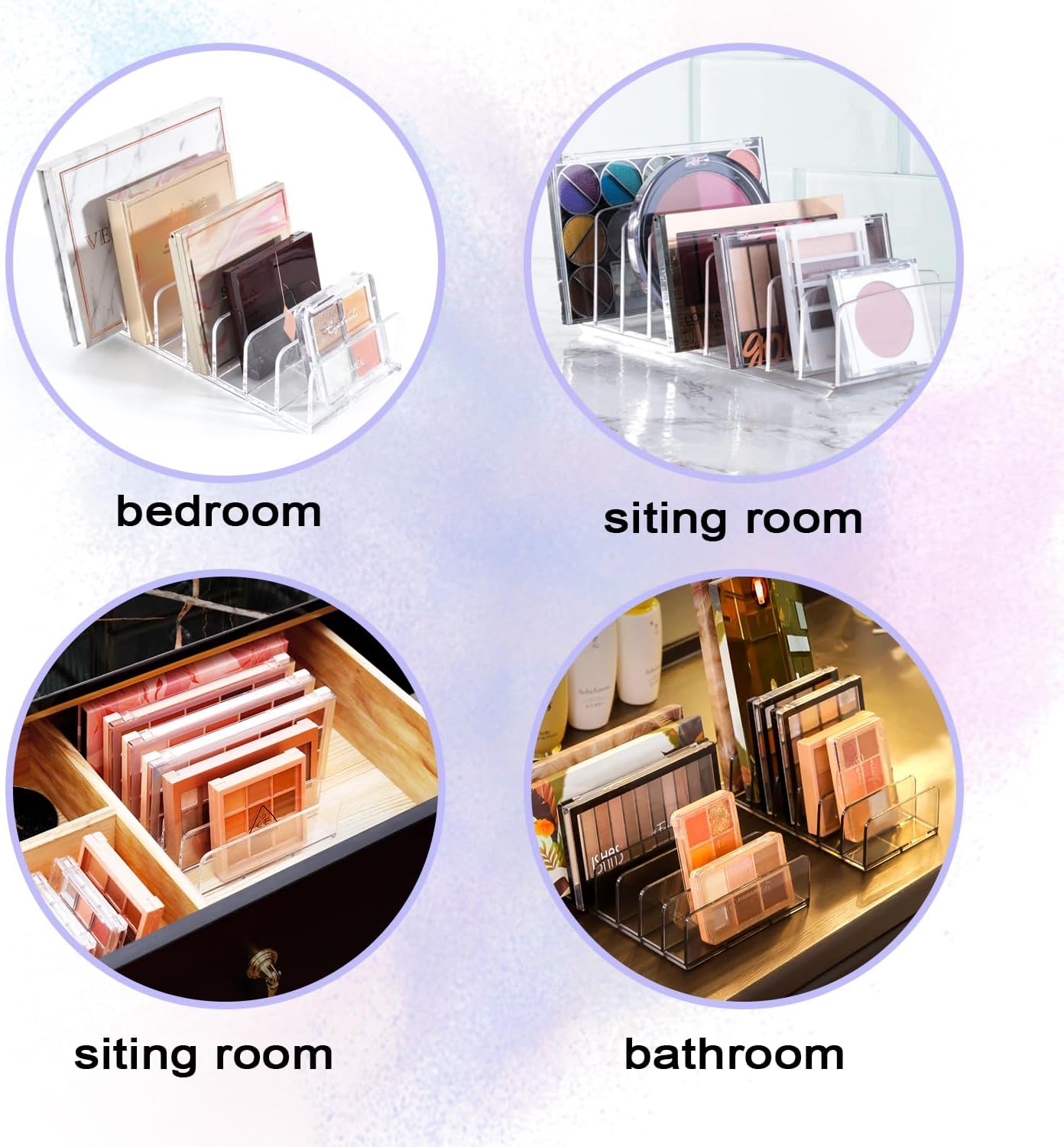 Makeup Organizer, Makeup Palette Organizer for Bathroom Countertop, Vanity, Cabinets, Cosmetics Storage Solution for Eyeshadow Palette, Contour Kit, Blush - 7 Sections Eyeshadow Palettes Holder