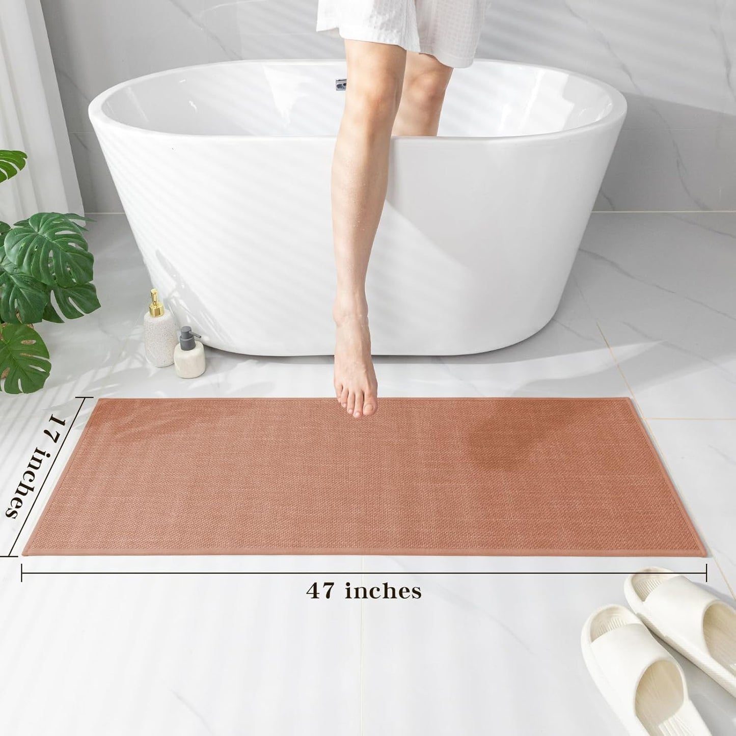 chakme Bathroom Rugs Mat 47x17, Ultra Thin Non Slip Bath Rug Runner Quick Dry Absorbent Bath Mat for Bathroom, (Dark Pink, 47"x17")