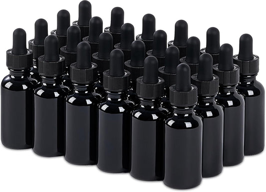 24 Pcs, 1oz Glass Dropper Bottle, Leakproof Tincture Bottles with Dropper, Black Reusable Eye Dropper Bottle for All Kinds of Liquids (Black,1oz-24pcs)