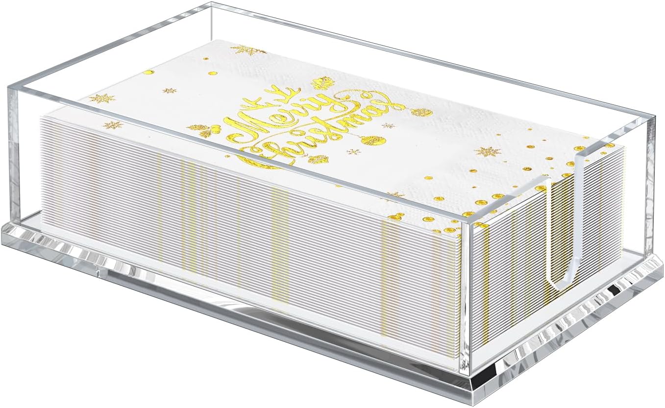 Napkin Holder for Table, Acrylic Guest Towel Holder for Bathroom, Clear Disposable Paper Hand Towels Tray for Kitchen, Buffet Napkin Paper Tray Napkin Caddy for Home Party 0.16+0.31in Thickness