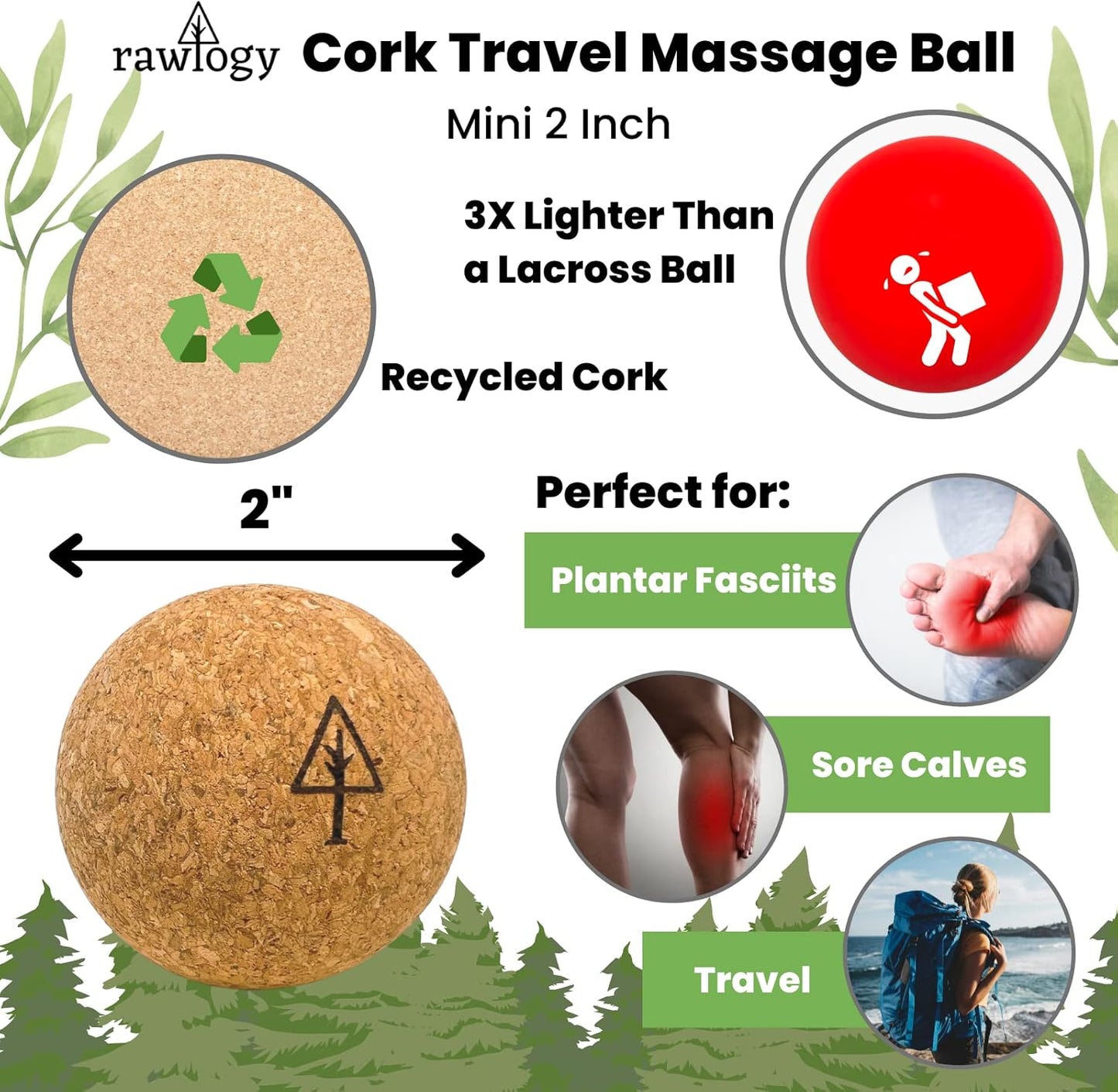 Travel Cork Massage Ball | Lightweight, Sustainable Alternative to Lacrosse Ball for Muscle Pain Relief (1.9 Inch (Pack of 2), Sanded Cork)