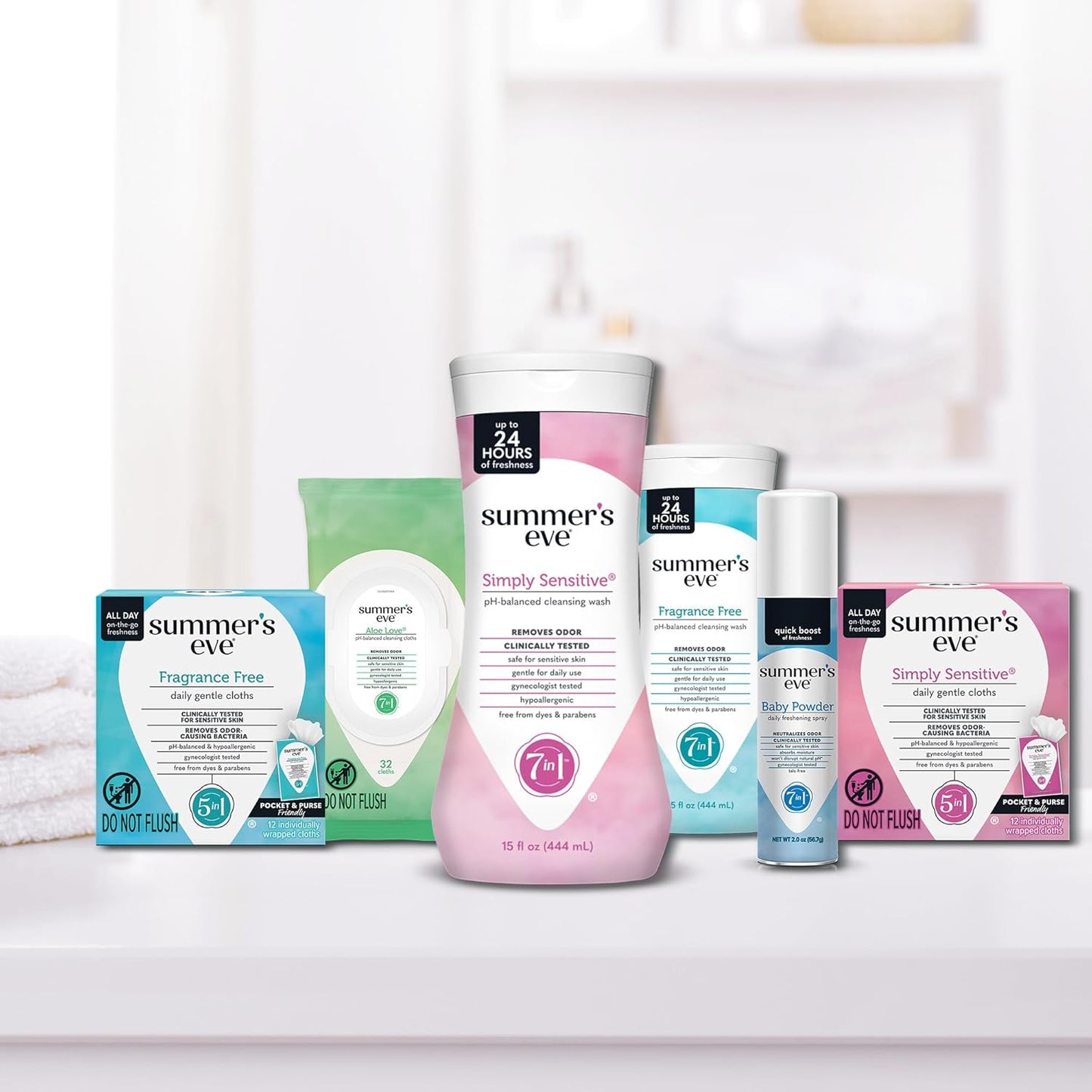 Summer's Eve Simply Sensitive Daily Gentle Feminine Wipes, Removes Odor, pH balanced, 32 count, 4 Pack