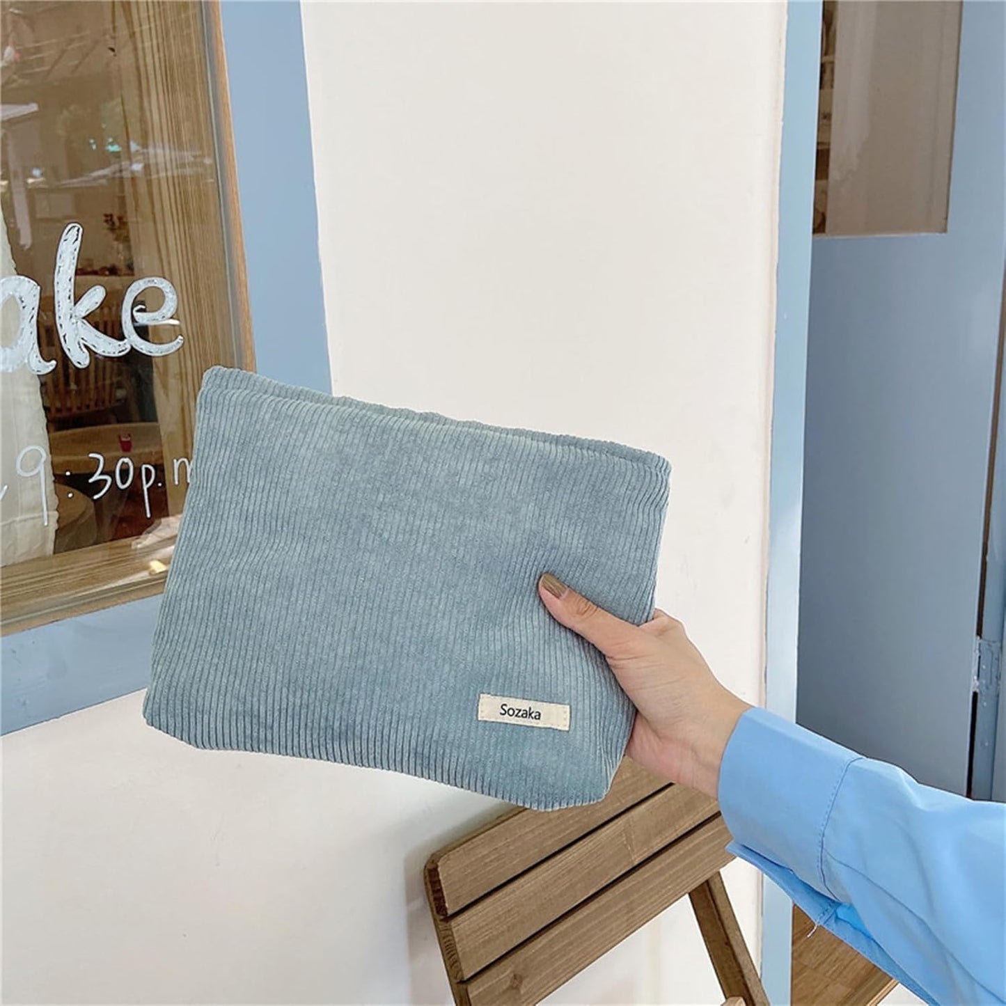 Cosmetic Bags for Women - Corduroy Cosmetic Bag Aesthetic Women Handbags Purses Smile Dots Makeup Organizer Storage Makeup Bag Girls Case Bags (Pure Light blue)