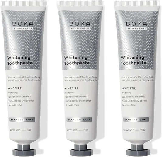 Boka Fluoride Free Toothpaste, Nano Hydroxyapatite Toothpaste, Appropriate for Sensitive Teeth, for Adult, Kids Oral Care - Whitening* Refresh Mint, 4 Fl Oz 3Pk US Manufactured