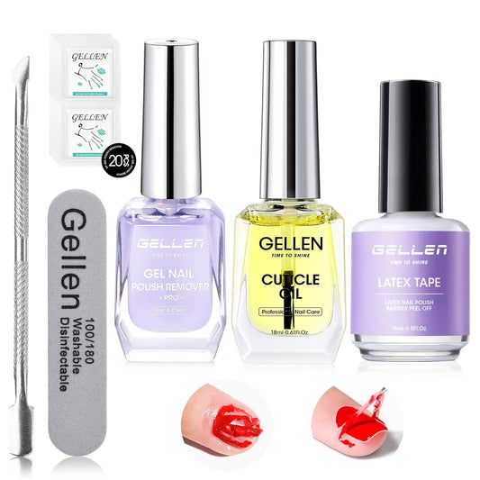 Gellen Gel Nail Polish Remover Kit, Gel Polish Remover for Nails, with Cuticle Oil & Peelable Liquid Latex for Nails, Fast Nail Gel Removal in 2-5 Minutes, No Need Foil, No Soaking or Wrapping