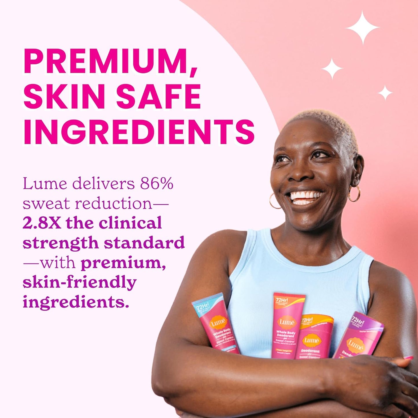 Lume Deodorant Plus Sweat Control - Smooth Solid Stick - Maximum Strength Antiperspirant - 72 Hour Odor And Sweat Control - Baking Soda Free, Skin Loving - 2.6 ounce (Clean Tangerine) Pack of 2