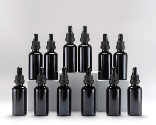 YIZHAO Black Glass Dropper Bottle 2oz, Tincture Bottles with Glass Dropper, for Essential Oils, Aromatherapy, Cosmetic, Laboratory, Pharmacy, Liquids, Travel –12 Pcs
