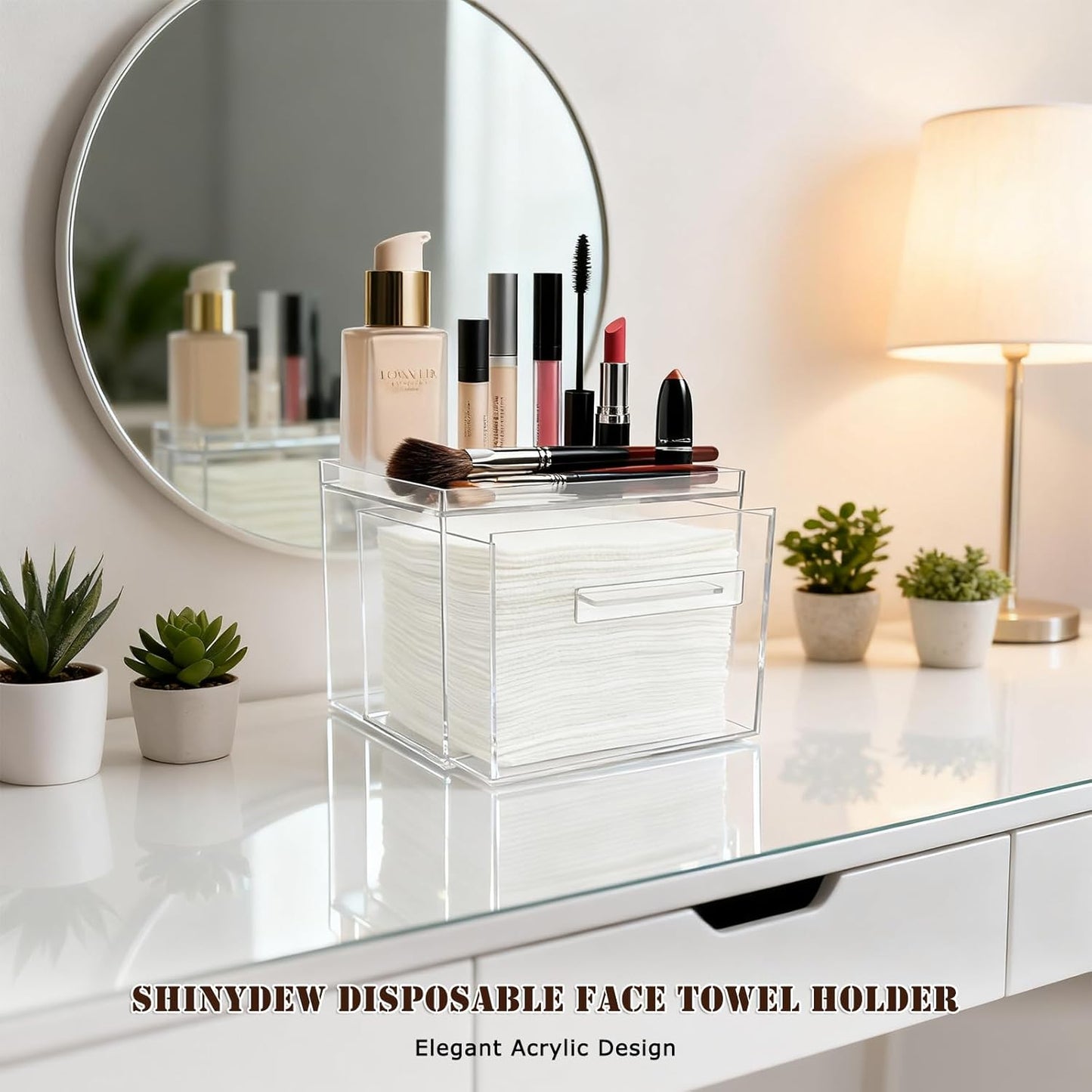 Disposable Facial Towel Holder, Acrylic Container Compatible with Clean Skin Club Towel XL, Clear Storage Box for Bathroom and Vanity Countertop