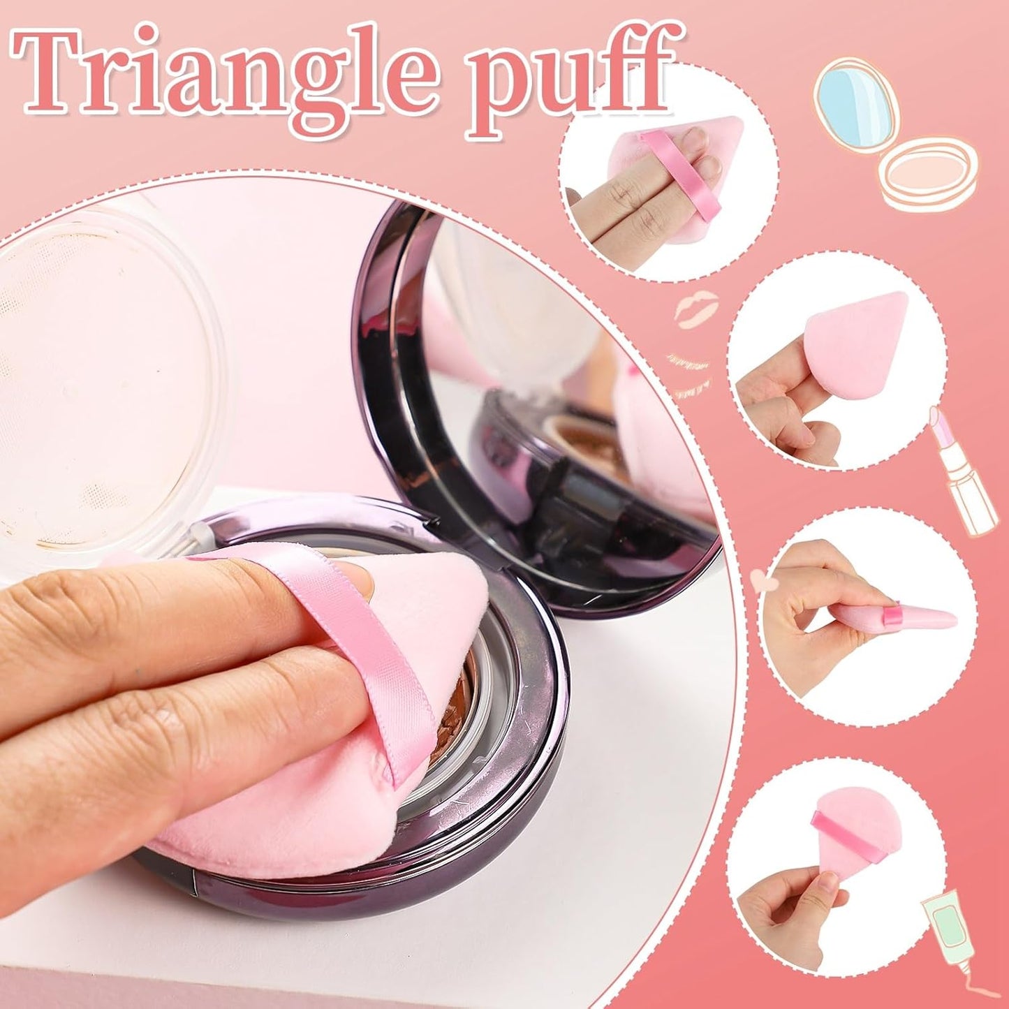 6 Pieces Pink Powder Puff Face Soft Triangle for Loose and Body Powder, Velour Makeup Sponge Set Setting Powder Puff Makeup Tools