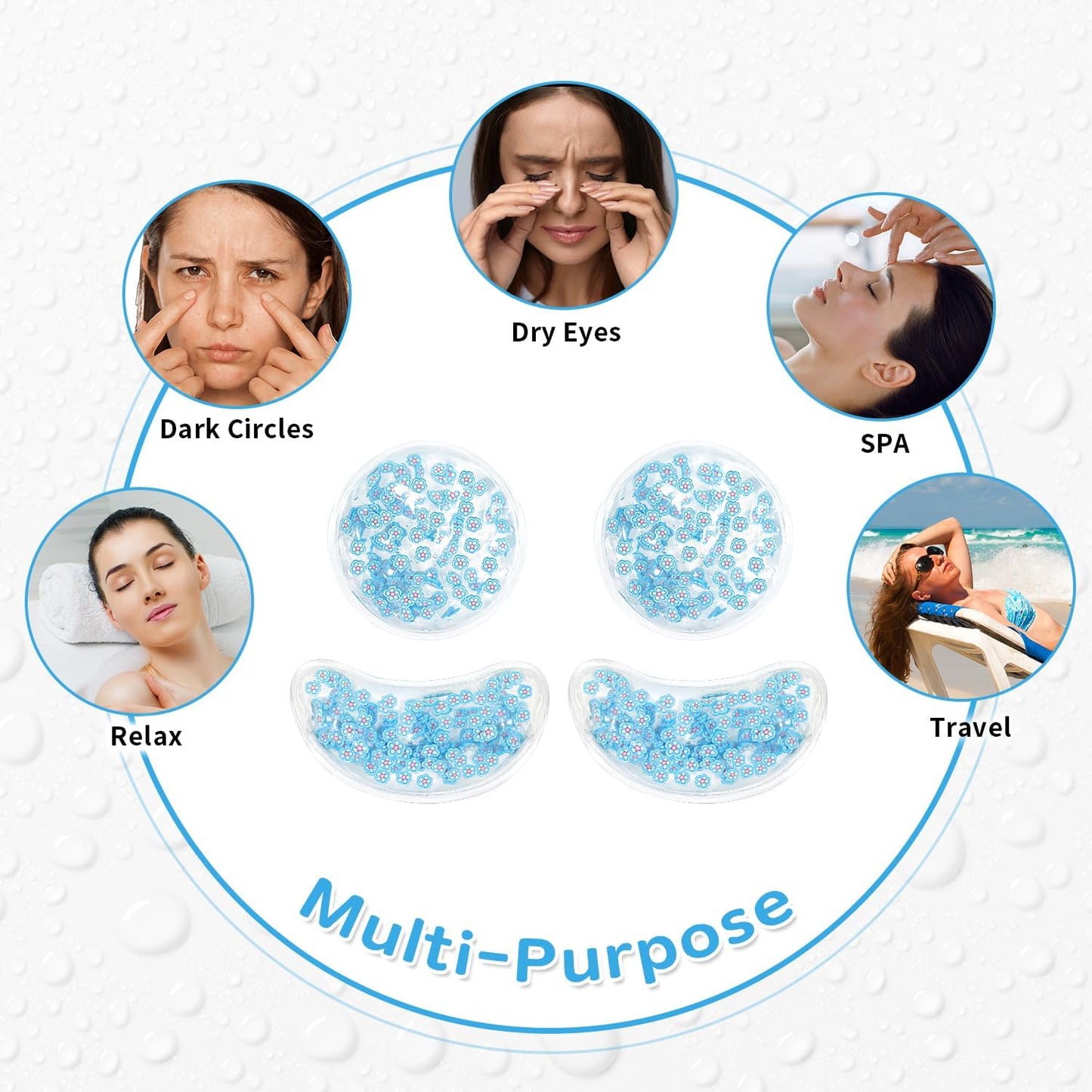 4PCS Gel Eye Ice Pack Set, Cold & Hot Compress, Reusable Cooling Gel Pads for Strain Relief, Relaxation, SPA and Sleep (4 Blue Flowers-2)