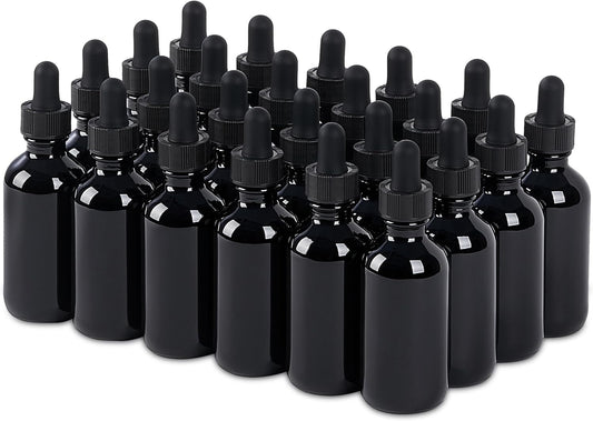 24 Pcs, 2oz Glass Dropper Bottle, Leakproof Tincture Bottles with Dropper, Black Reusable Eye Dropper Bottle, for All Kinds of Liquids (Black, 2oz-24pcs)