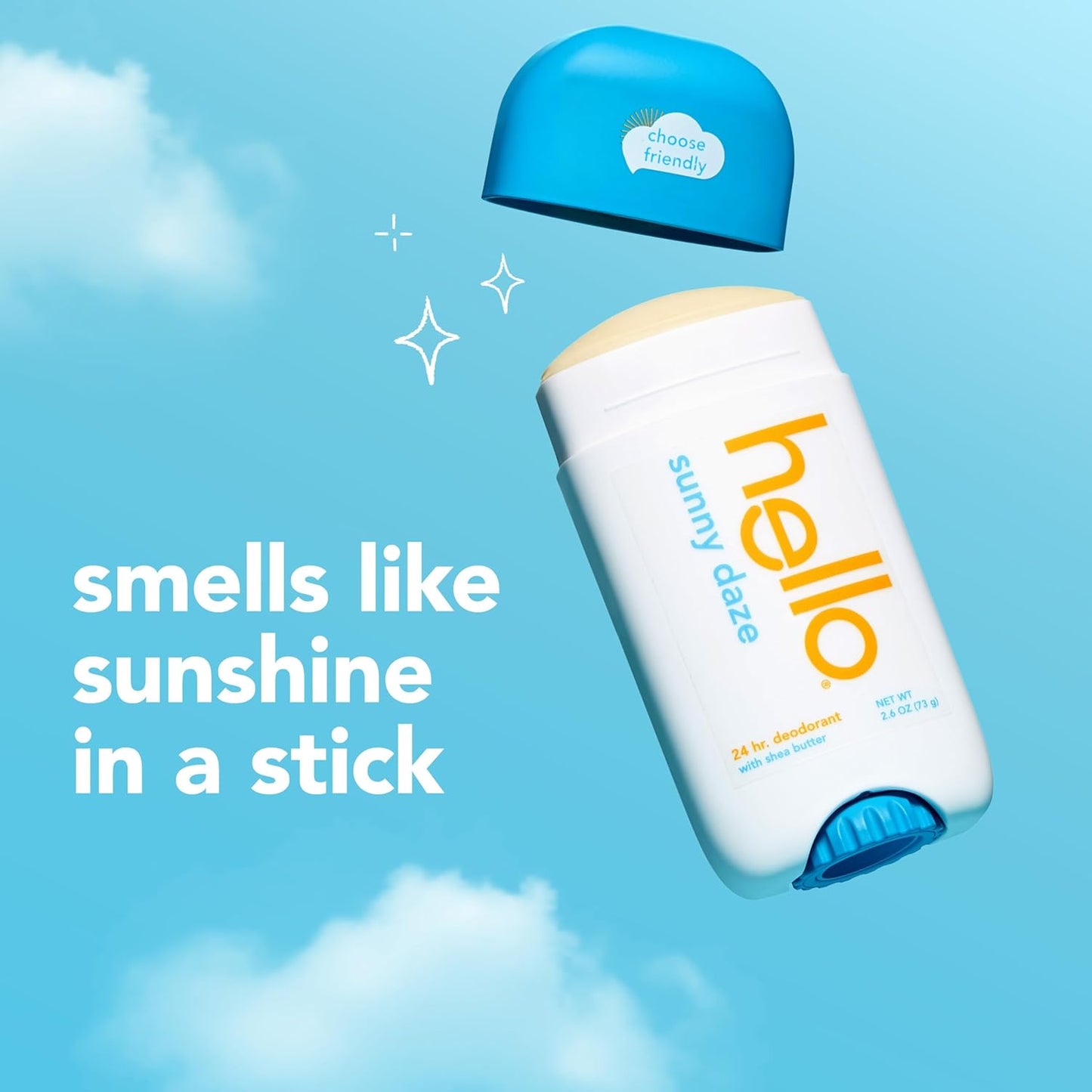 hello Sunny Daze Aluminum Free Deodorant for Women and Men with Shea Butter, 24-Hour Freshness, Baking Soda Free, Dermatologically Tested, 2.6 oz Deodorant Stick, 2 pack
