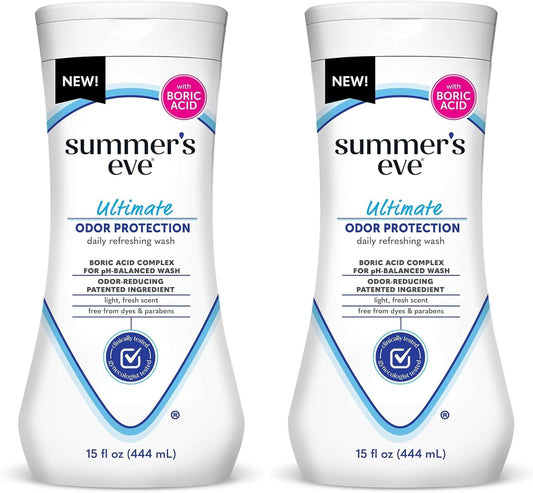 Summer's Eve, Ultimate Odor Control, Feminine Body Wash with Boric Acid, Removes Odor, Feminine Wash with pH Balance, 15 Fl Oz (Pack of 2)