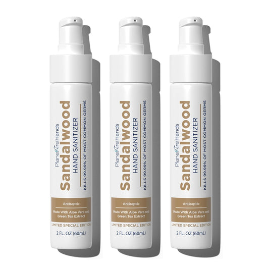 Sandalwood Lotion Hand Sanitizer | Travel Essential | TSA-Approved | Moisturizing Hand Lotion | Made with Aloe Vera & Essential Oils | Rich in Vitamin E | Cleanse & Moisturize | Travel Size | 3-Pack