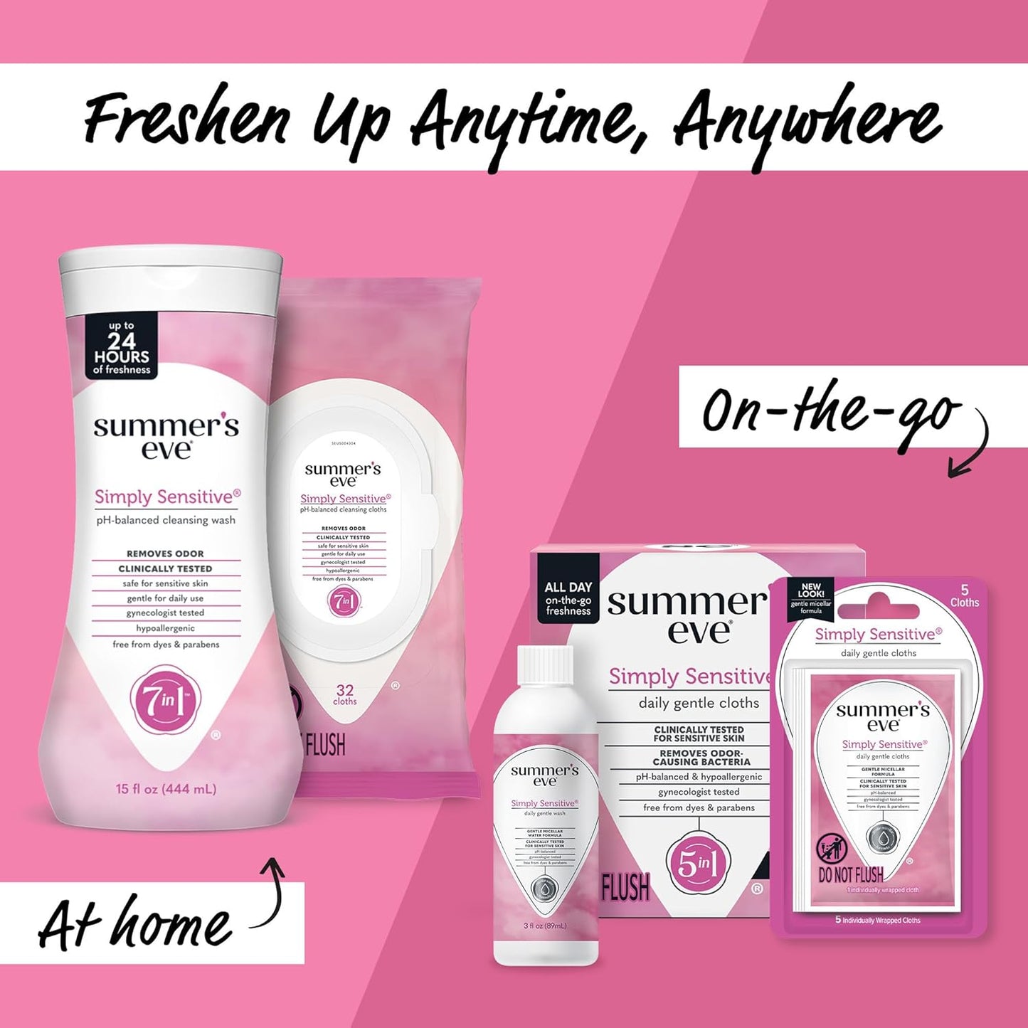 Summer's Eve Simply Sensitive Daily Gentle Feminine Wipes, Removes Odor, pH balanced, 32 count, 4 Pack