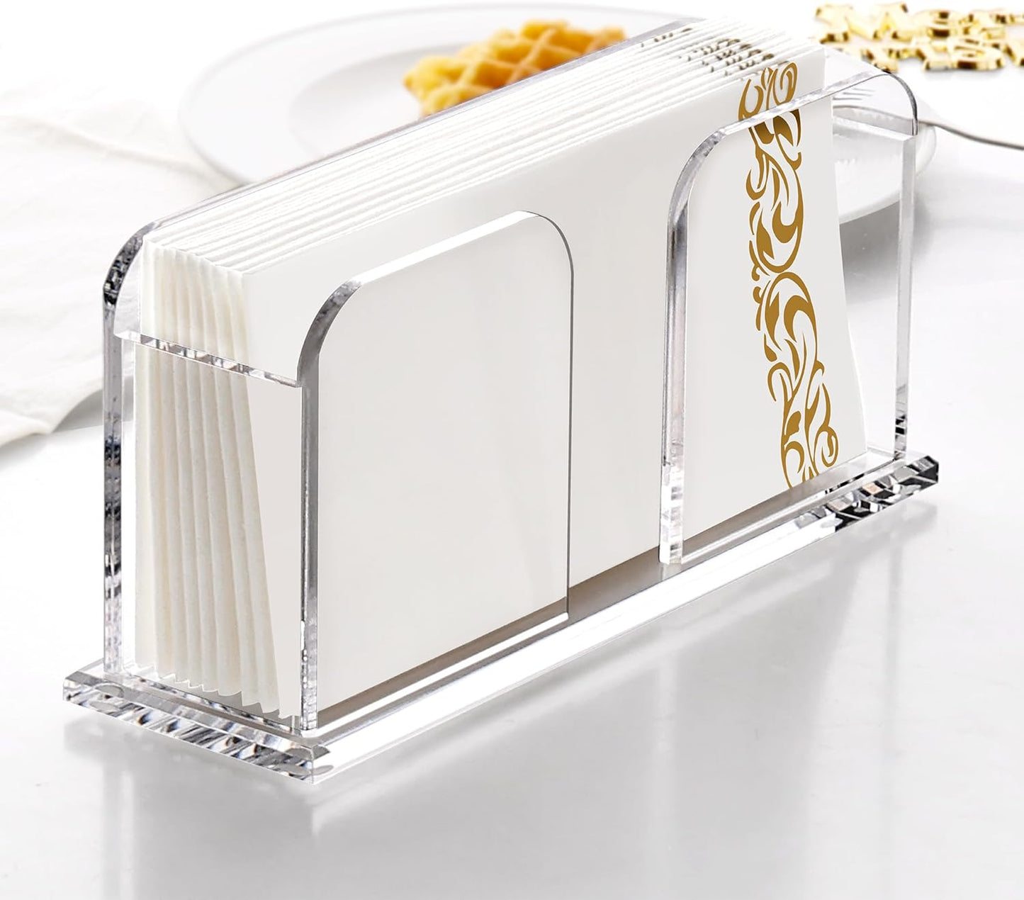 Acrylic Guest Towel Napkin Holder for Bathroom, 8.5"x4.5" Clear Vertical Disposable Paper Hand Towel Tray with Non-Slip Pads, Napkin Dispenser for Table, Kitchen, Home Decor