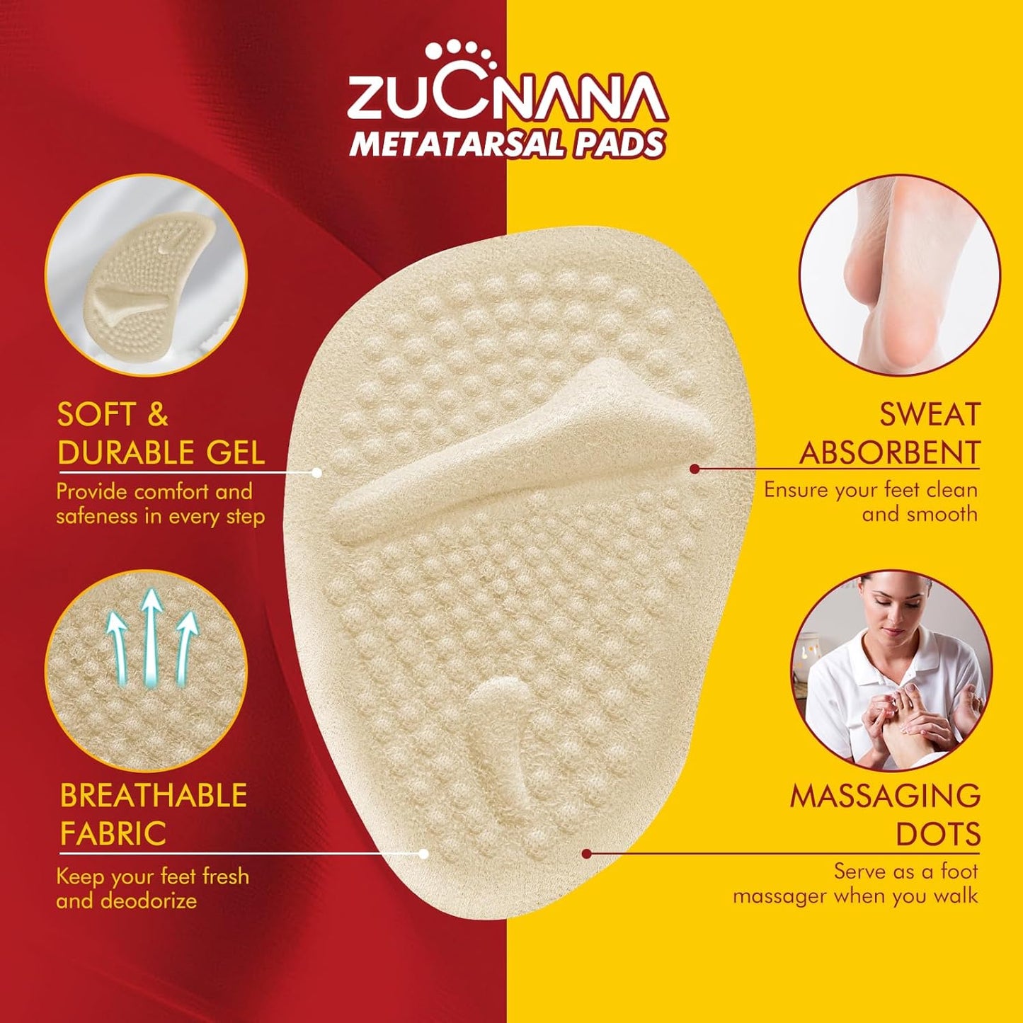 Ball of Foot Cushions, Metatarsal Pads Women, Non Slip Heel Pads for Women Shoes Too Big (4 Pairs), Shoe Cushions Heel Grips Liner Prevent Blisters & Slipping (Beige+Black)