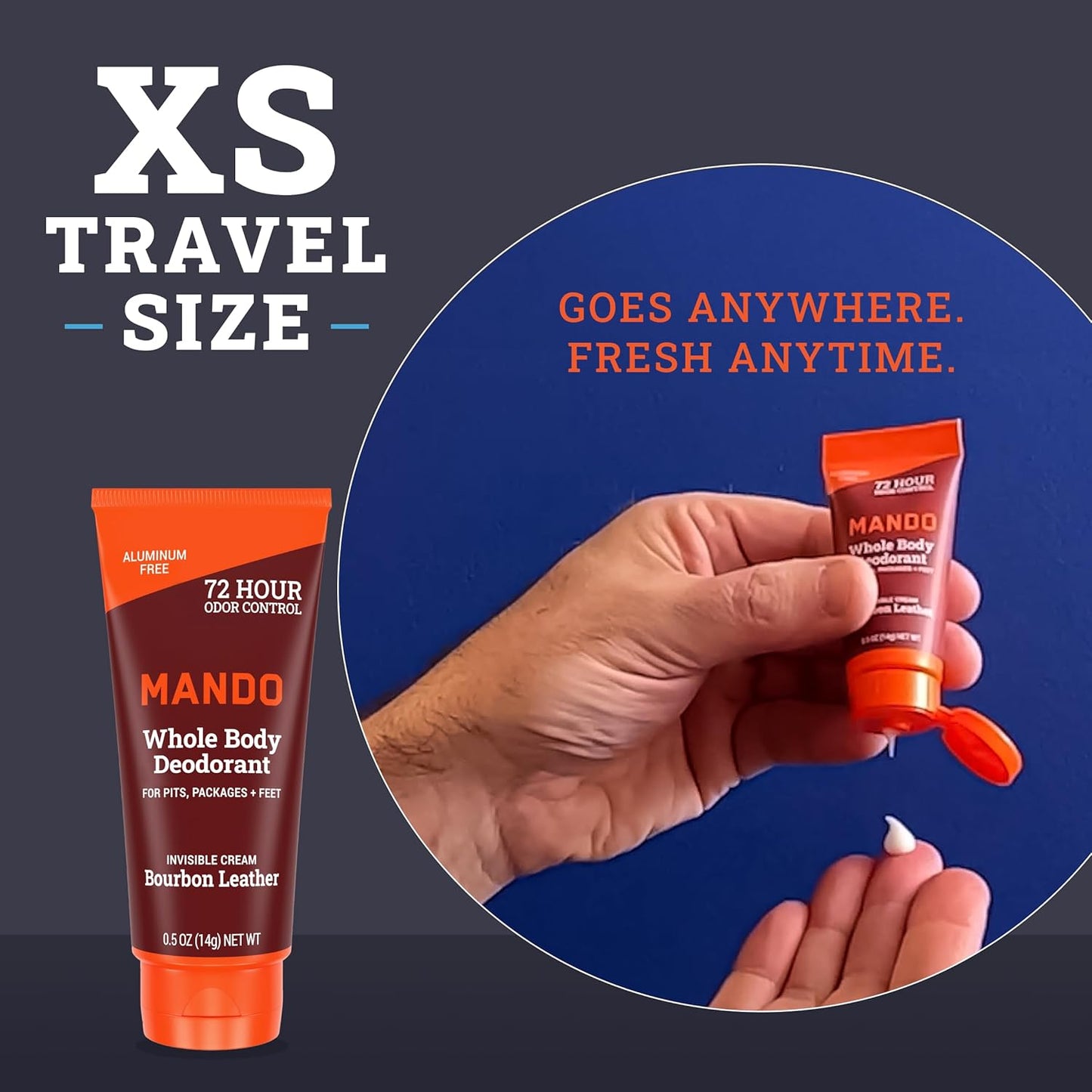 Mando Whole Body Deodorant - Mini Travel Size Invisible Cream Tube - 72 Hour Odor Control - Aluminum and Baking Soda Free, Skin Safe - .5 oz (Pack of 2) (Bourbon Leather)