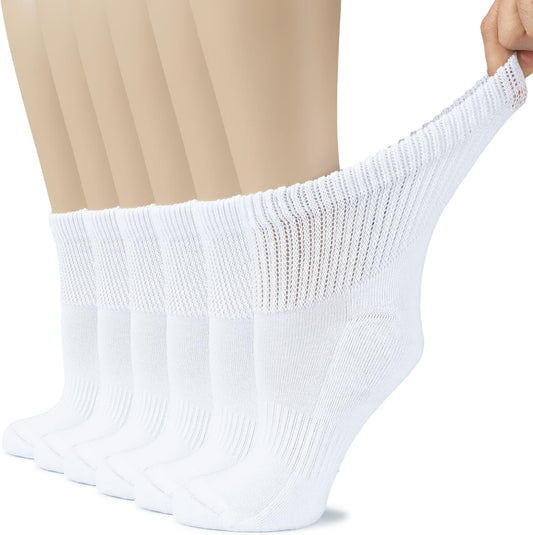 Hugh Ugoli Women's Cotton Diabetic Ankle Socks, Wide, Loose, Stretchy, Seamless Toe, Non Binding Top Semi Cushion, 3-6 Pairs