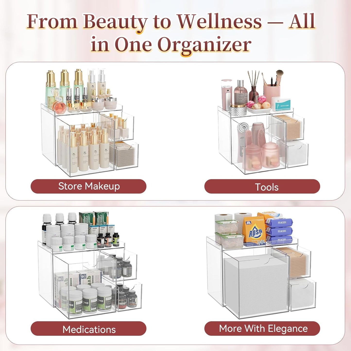 Youdepot Acrylic Face Towel Holder – Disposable Face Towel Holder with Drawers – Clear Skin Club Box for Vanity & Bathroom Storage