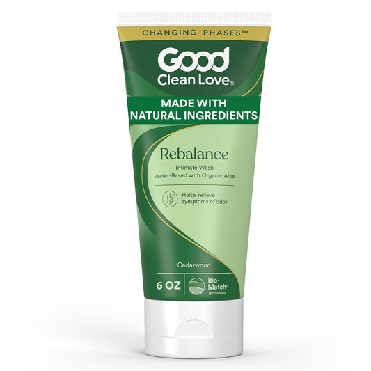 Good Clean Love Rebalance Intimate Feminine Wash, Water Based pH-Balanced & Moisturizing Cleanser with Organic Aloe Vera and Natural Ingredients, Reduces Vaginal Dryness & Odor, Cedarwood, 6 Oz