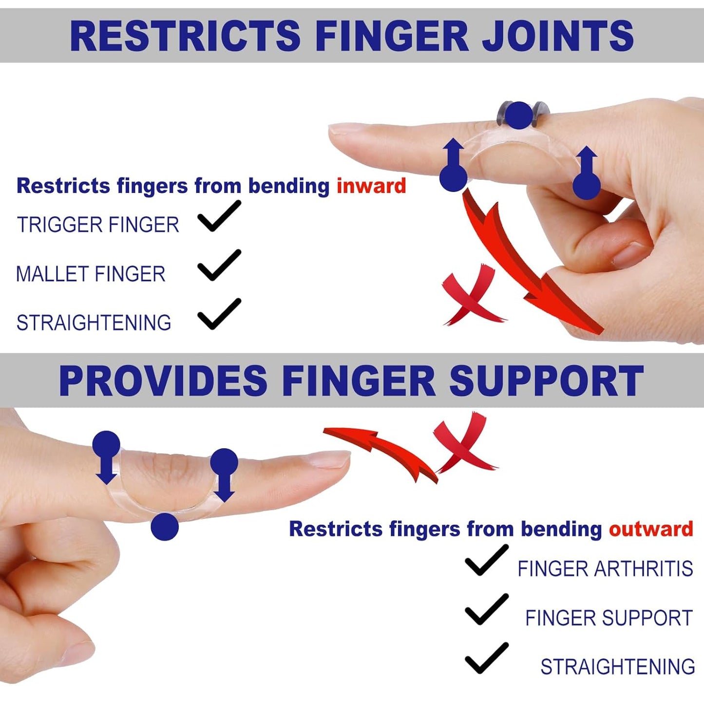 8Pcs Clear Oval Finger Splints & Click-Lock Adjustment Kit, 4 Graduated Finger Ring Splint & 4 Splint Adjustment, Finger Braces for Arthritis, Mallet, Straightening, Support (Size 8-11)