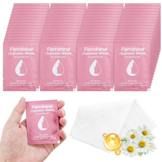 200 Feminine Wipes Flushable Travel Individually Wrapped,Travel Wipes for Women,Feminine Care Wet Wipes Travel Size Vaginal Wipes for Adult, Girl and Homeless