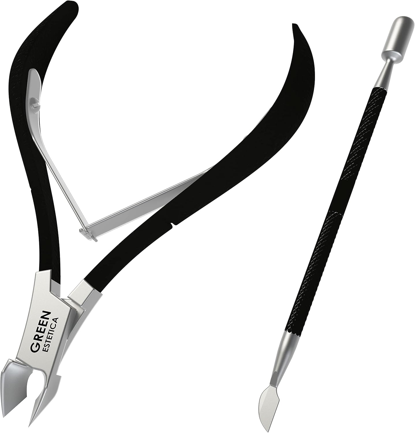 Professional Cuticle Trimmer with Cuticle Pusher Nail Cuticle Remover Nipper Silver Stainless Steel Sharp Blades Manicure Tools with Double Spring Nail Care Pedicure Nail Tools Home Spa (Black)