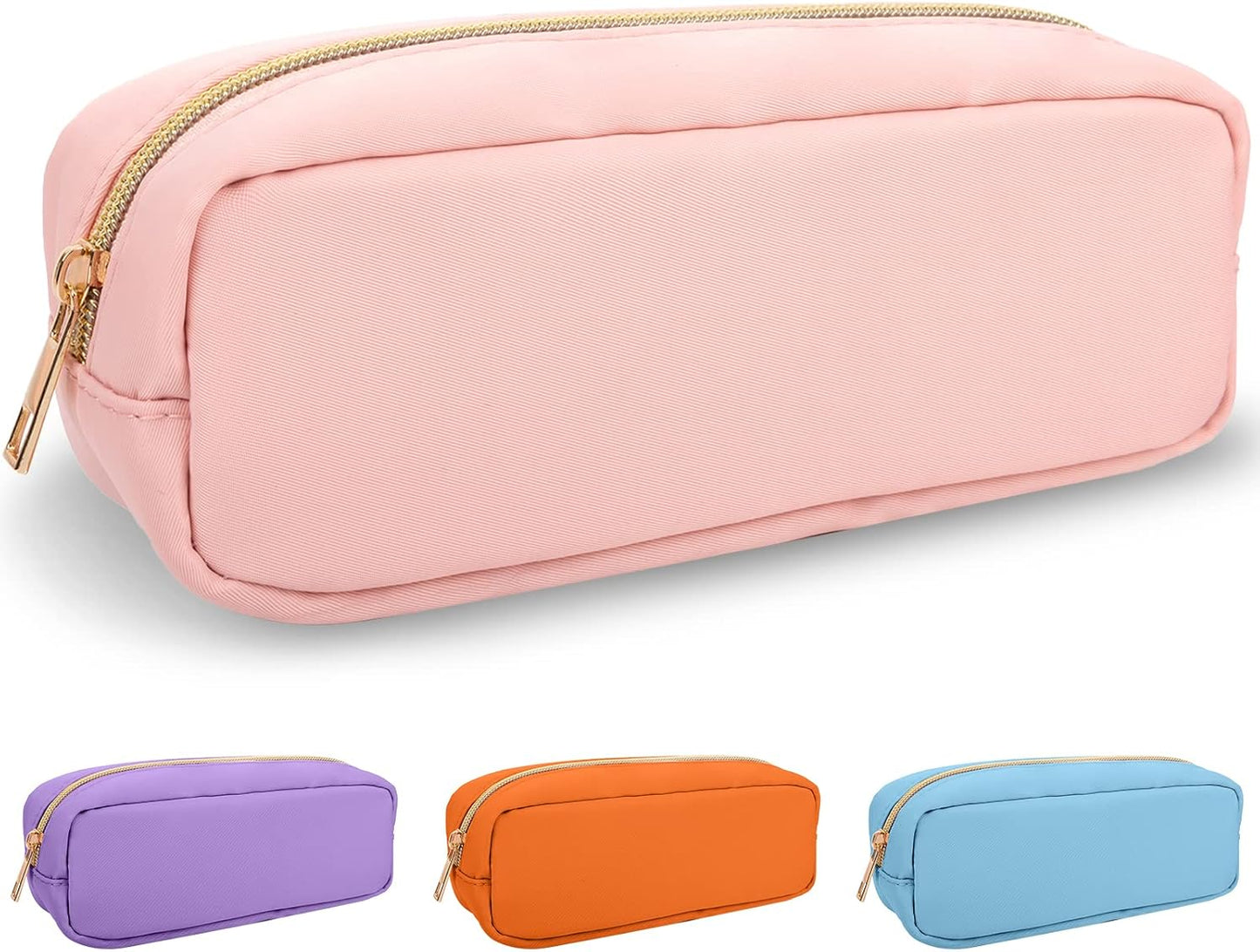 Nylon Slim Makeup Bag, Preppy Cute Makeup Brush Bag Pink Makeup Organizer for Women Men Girls - Waterproof Travel Toiletry Cosmetic Zipper Pouch