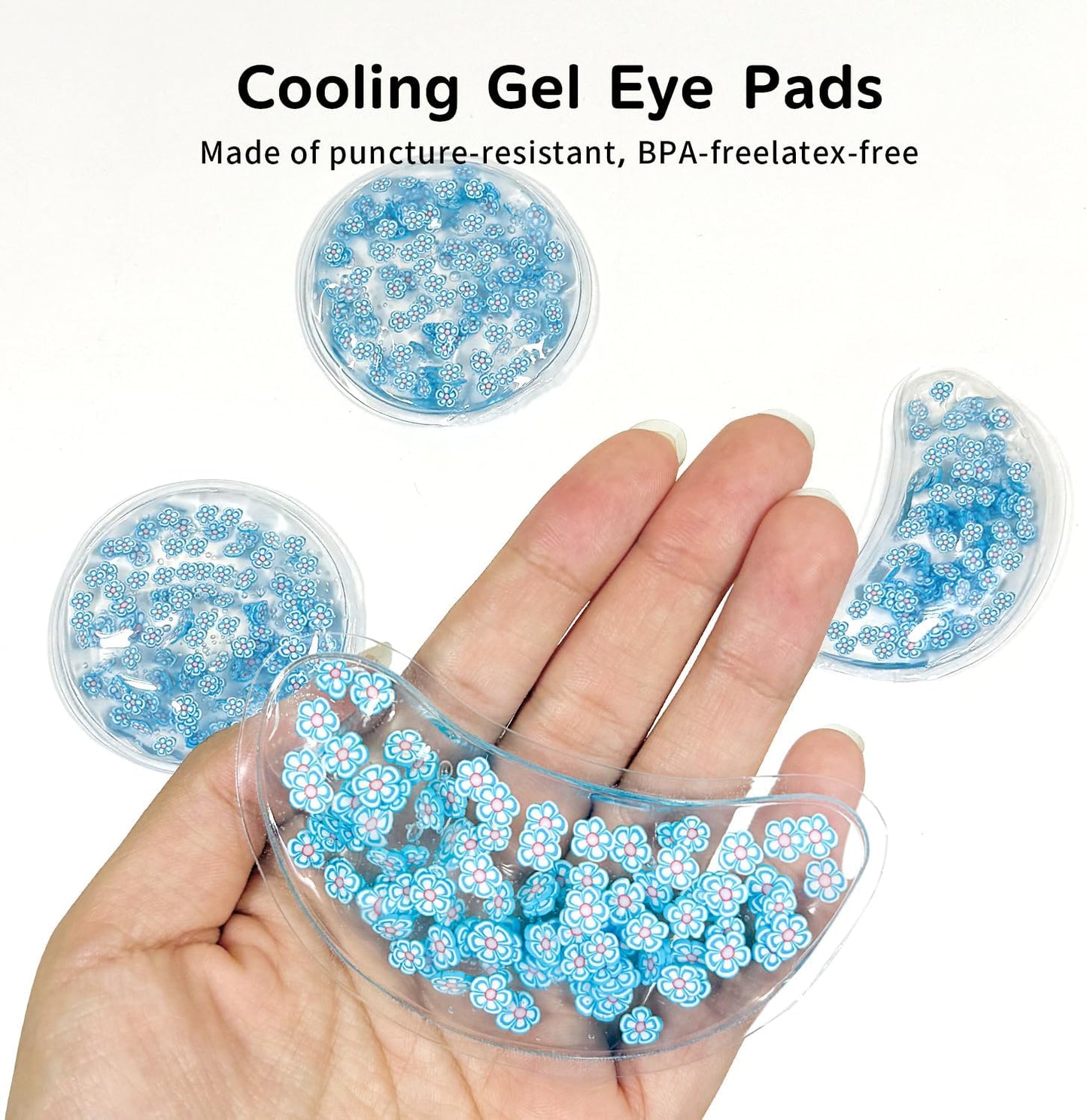 4PCS Gel Eye Ice Pack Set, Cold & Hot Compress, Reusable Cooling Gel Pads for Strain Relief, Relaxation, SPA and Sleep (4 Blue Flowers-2)