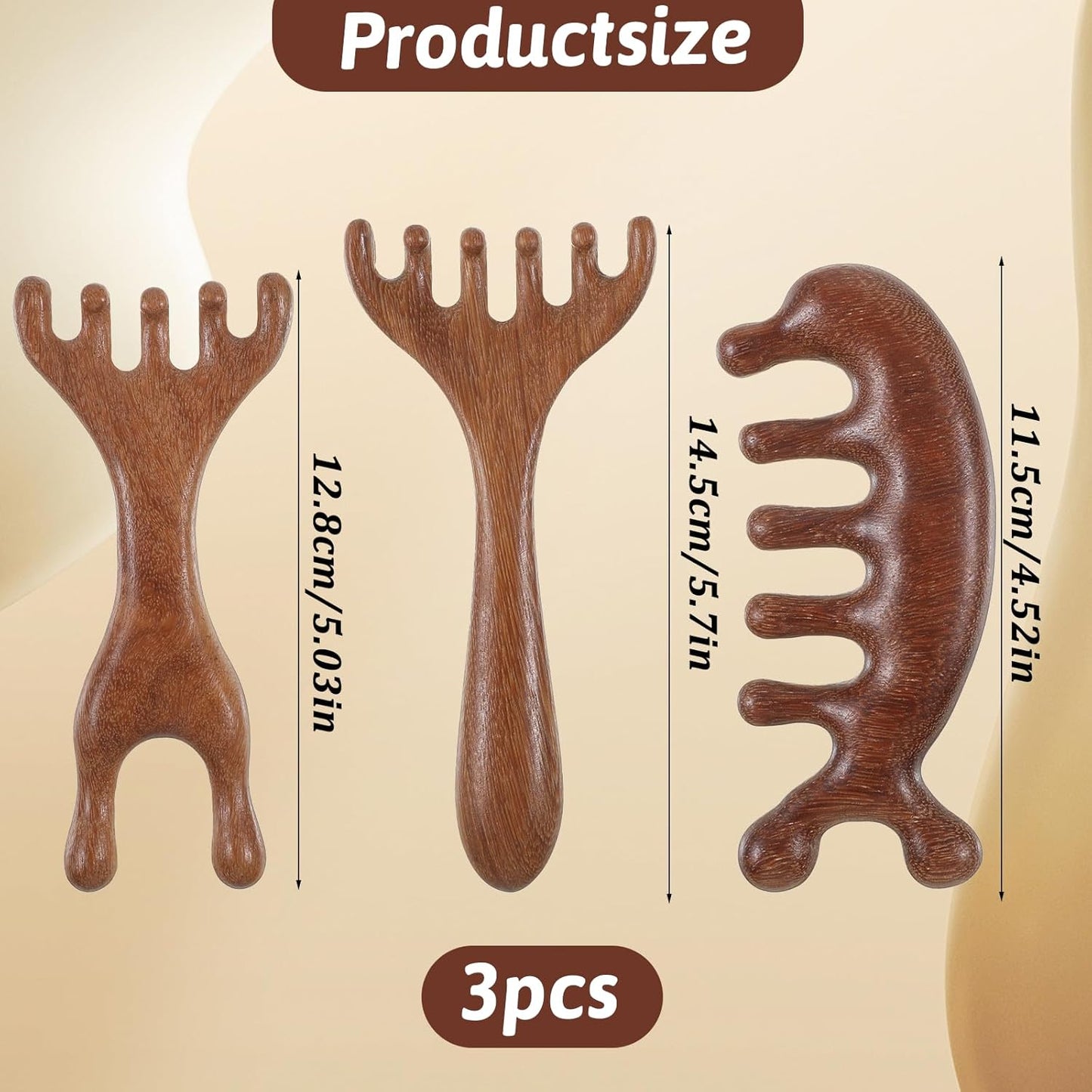 3 Pcs Wooden Head Scalp Massager Comb, Sandalwood Head Massage Tool for Relaxation, Guasha Scraping Scalp Massager for Women Men