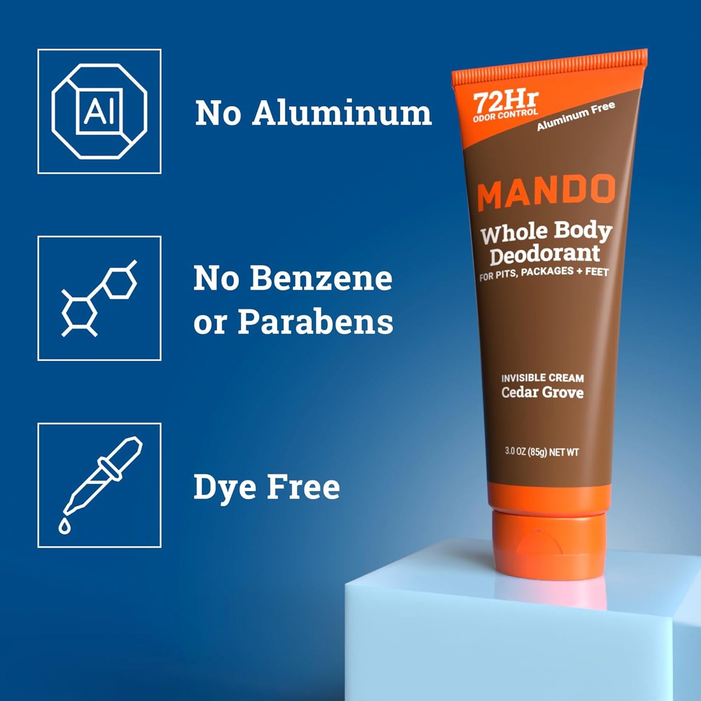 Mando Whole Body Deodorant For Men - Invisible Cream - 72 Hour Odor Control - Aluminum Free, Baking Soda Free, Skin Safe - 3 Ounce Tube (Pack of 2) - Cedar Grove