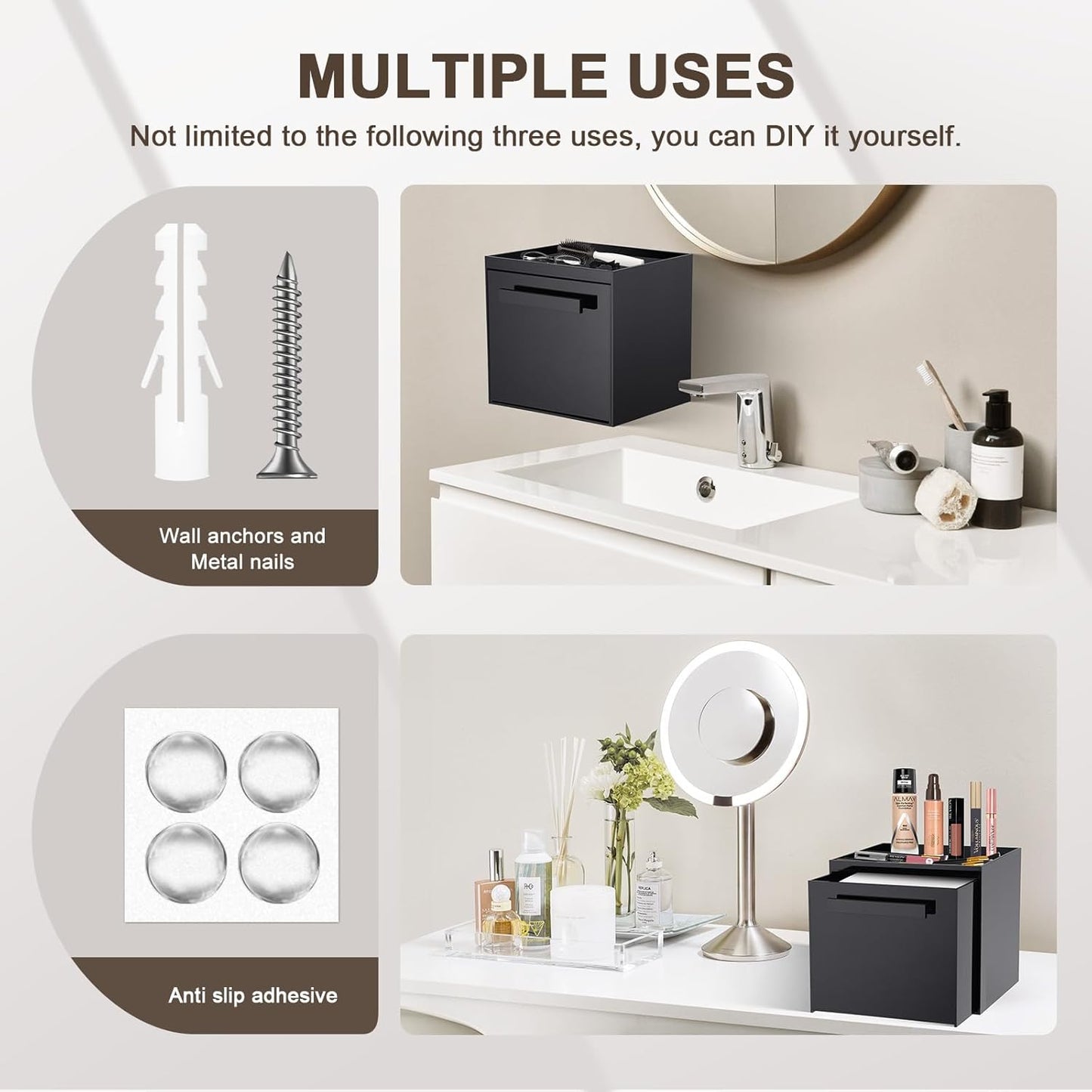 Disposable Face Towel Storage Box Compatible with Clean Skin Club Clean Towel XL Acrylic Cosmetic Organizer Container Box Facial Towels Holder with Drawer Wall-Mounted (Glossy Black)