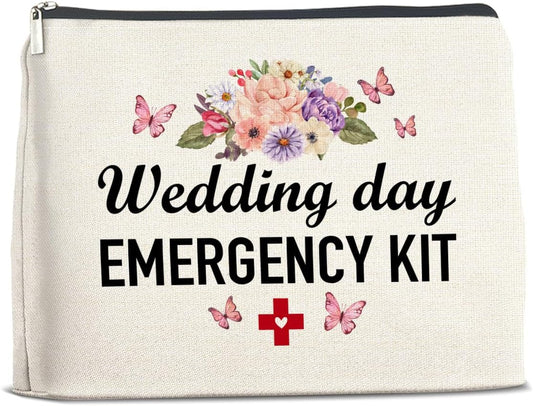Wedding Makeup Bag Gifts for Bride Bridesmaids, Wedding Day Emergency Kit Floral Cosmetic Bag Zipper Makeup Pouch