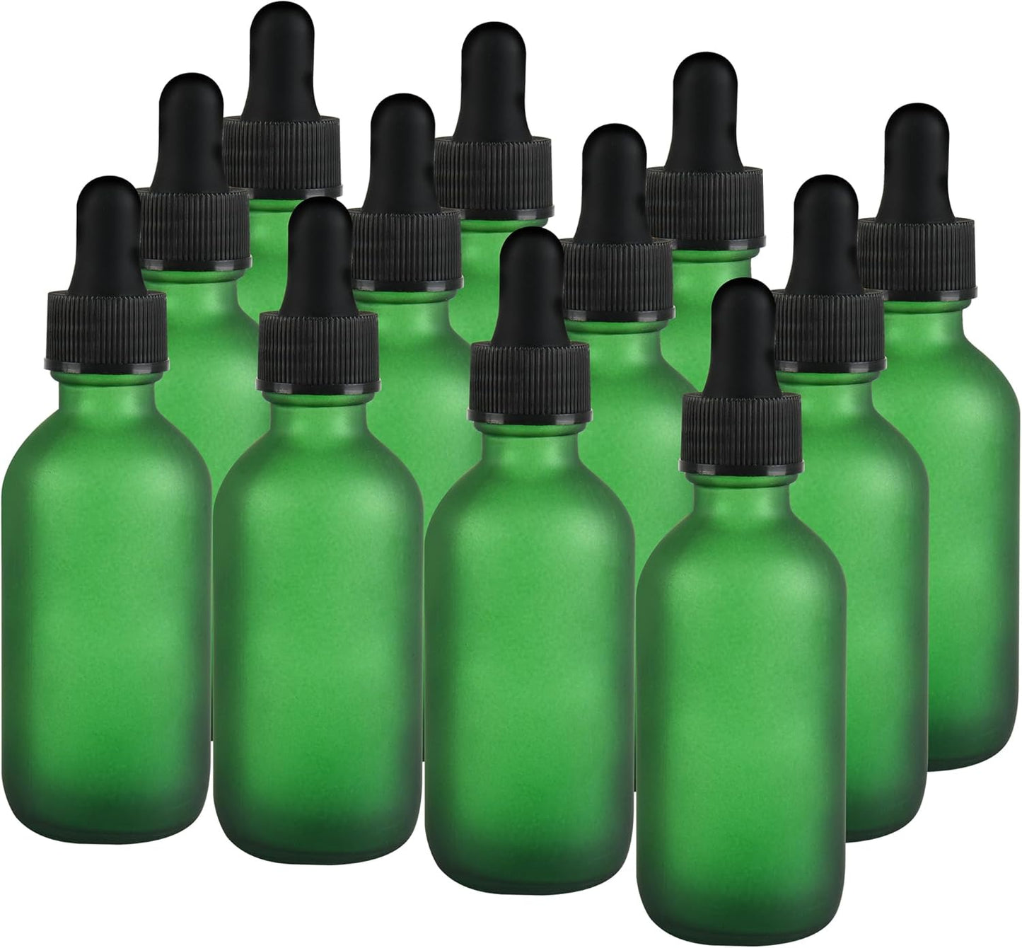 12 Pcs, 2oz Dropper Bottle, Green Glass Eye Dropper Bottle, Tincture Bottles with Dropper, Pretty Finish, Leak-Proof Design, Stronger Suction for All Kinds of Mixed Liquids