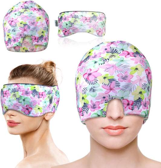 Migraine Relief Cap, Gel Cooling Eye Mask, Cooling Gel Relief 2 Pack Set, Hot/Cold Therapy, Natural Relief Cap, Instant Headache Relief, for Sinus, Puffy Eyes,Tension, Stress Relief