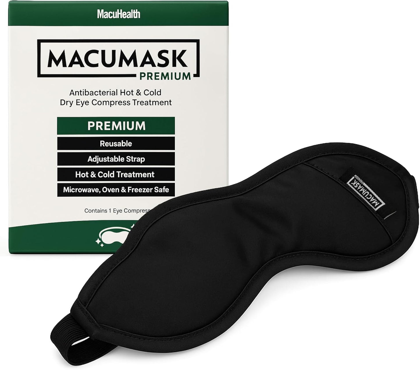Macuhealth MacuMask - Moist Heat Eye Compress for Dry Eyes, Blepharitis, MGD & Digital Eye Strain, Adjustable Strap, SterilEyes Technology, Microwave & Freezer Safe, Hot or Cold Compress (Premium)