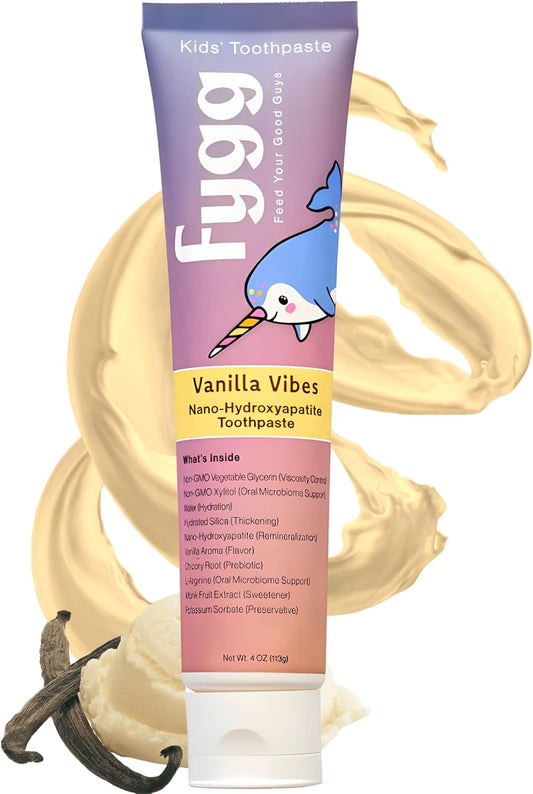Nano Hydroxyapatite Toothpaste (Vanillia Vibes) | Vanilla Kids Tooth Paste with Prebiotics (4 Oz) | Natural & Fluoride-Free | Proprietary Enamel Remineralizing & Repair | Dentist Formulated