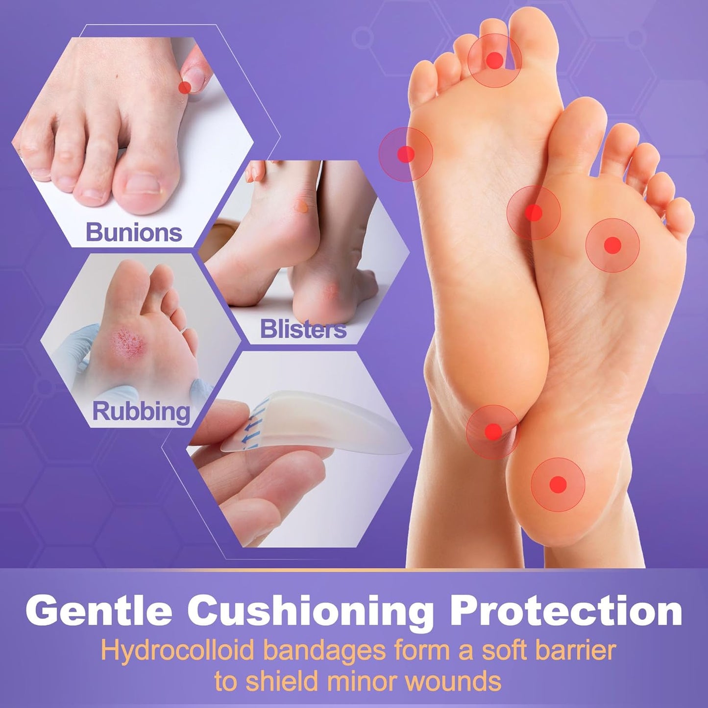 LotFancy Blister Bandages for Feet, 24 Blister Pads and 12 Acne Patches, 8 Size Hydrocolloid Bandage, Waterproof Seal Gel Blister Cushion Variety Pack for Toes Protection, Heel Blister Prevention