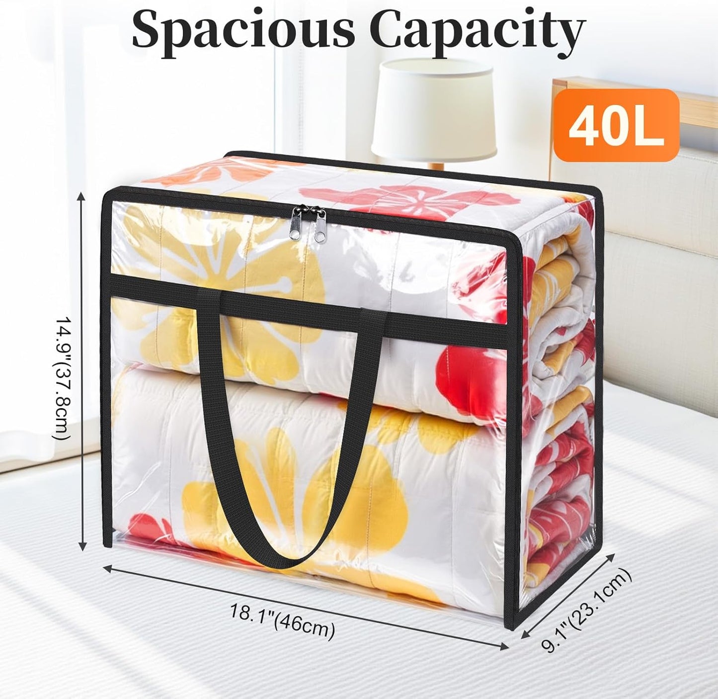 Clear Clothes Storage Bags, 8 Pack Closet Organizers and Under Bed Storage Containers, Foldable Moving Bags with Zippers for Comforter, Blanket, Bedding, Duvet, PVC Packing Bags 40L