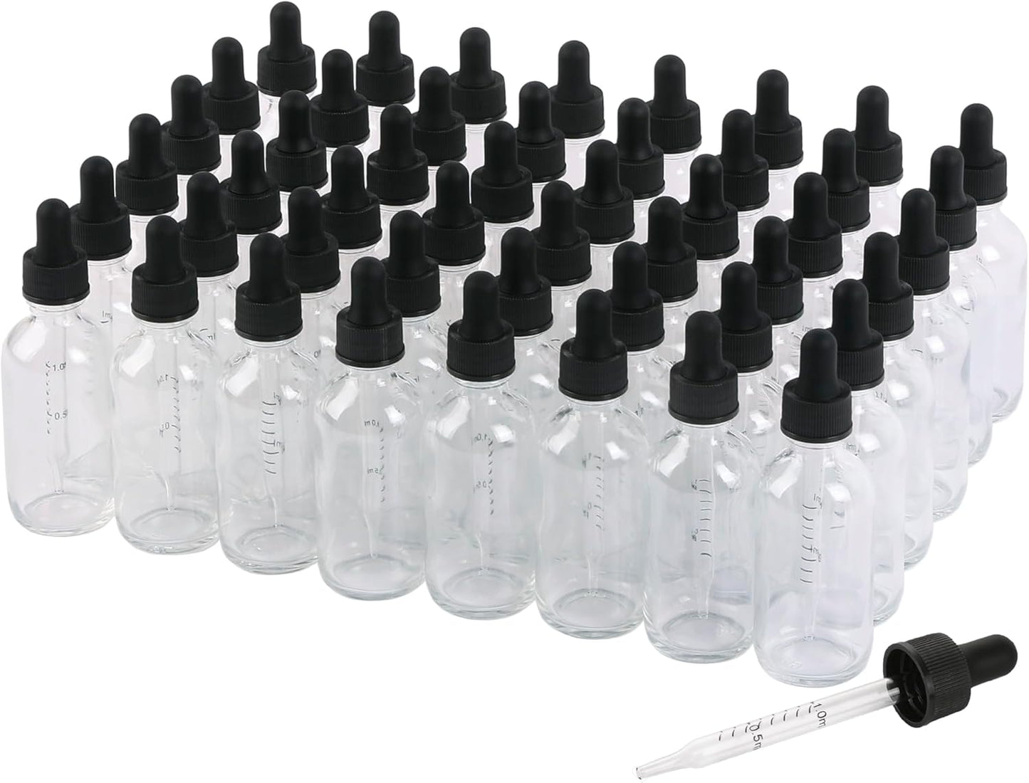 48 Pack, 2oz Glass Dropper Bottle, Preety Texture Tincture Bottles with Precise Scales Eye Droppe, for All Kinds Of Mixed Liquids,Leak-Proof Design for Easy Travel (Clear)