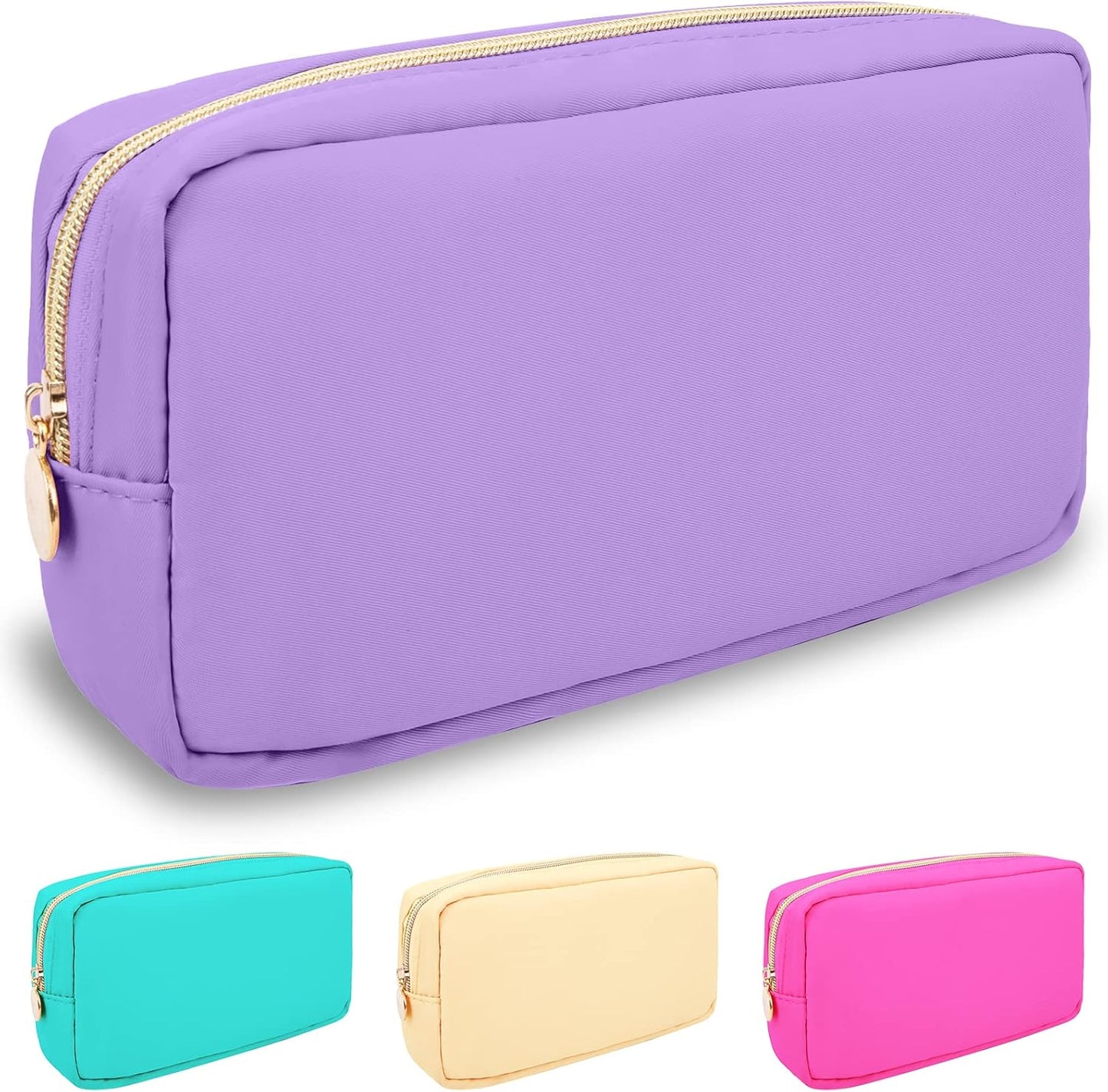 Nylon Small Makeup Bag for Purse, Cute Preppy Makeup Bag Cosmetic Zipper Pouch Purse, Waterproof Portable Travel Toiletry Bag Clutch Makeup Brush Bag Organizer Storage for Women Men Girls(Purple)