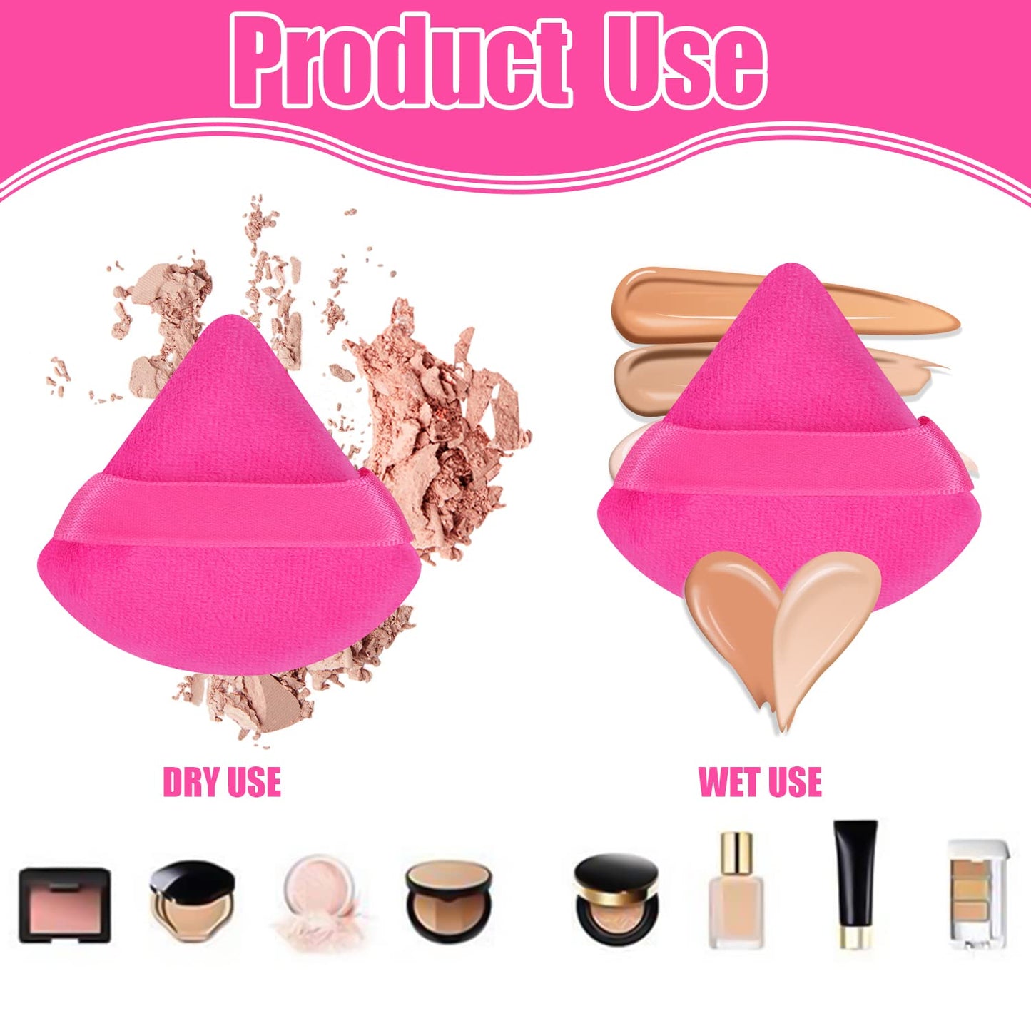 Pimoys 6 Pieces Powder Puff Face Soft Triangle Makeup Puff for Loose Powder Setting Powder, Velour Foundation Sponge Makeup Blender Sponge Beauty Makeup Tool