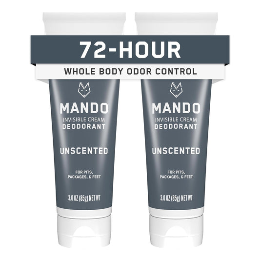 Mando Whole Body Deodorant For Men - Invisible Cream - 72 Hour Odor Control - Aluminum Free, Baking Soda Free, Skin Safe - 3 ounce (Pack of 2) - Unscented