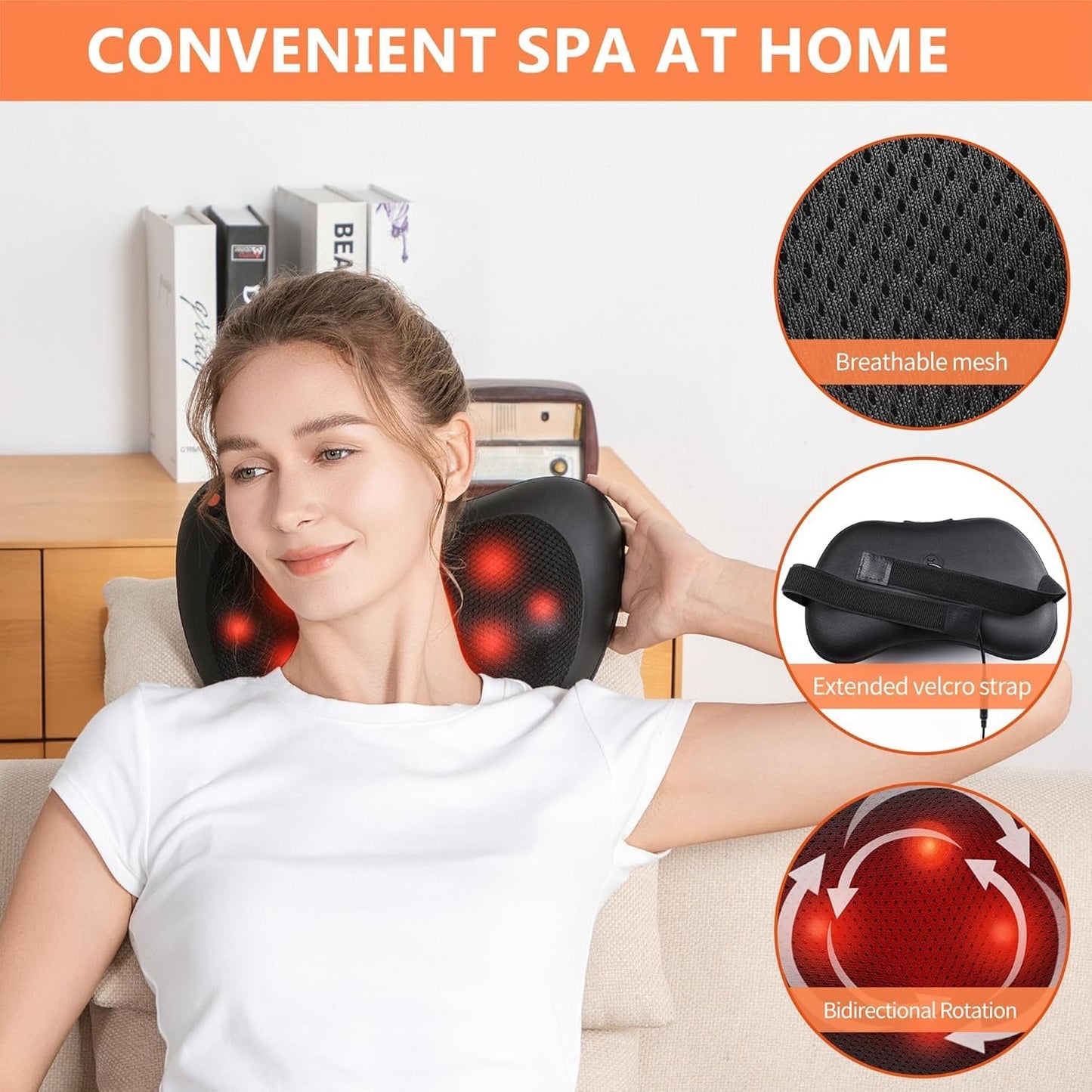 Brelley Neck and Back Massager with Heat Electric Shiatsu Deep Tissue Kneading Massage for Neck, Back, Shoulders, and Legs