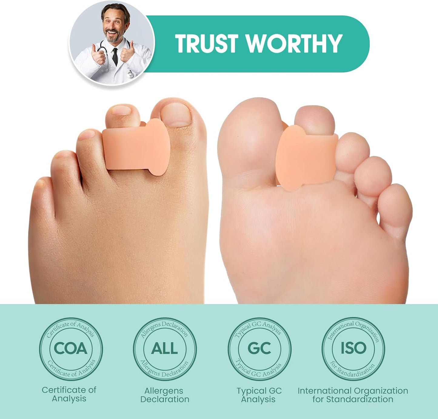 Welnove Toe Separator for Overlapping Toes - 12 PackToe Spacers for Bunions - Toe Corrector for Hammer Toes, Realign Crooked Toes - Preventing Rubbing Relieve Pressure (Multi-Size, Beige)