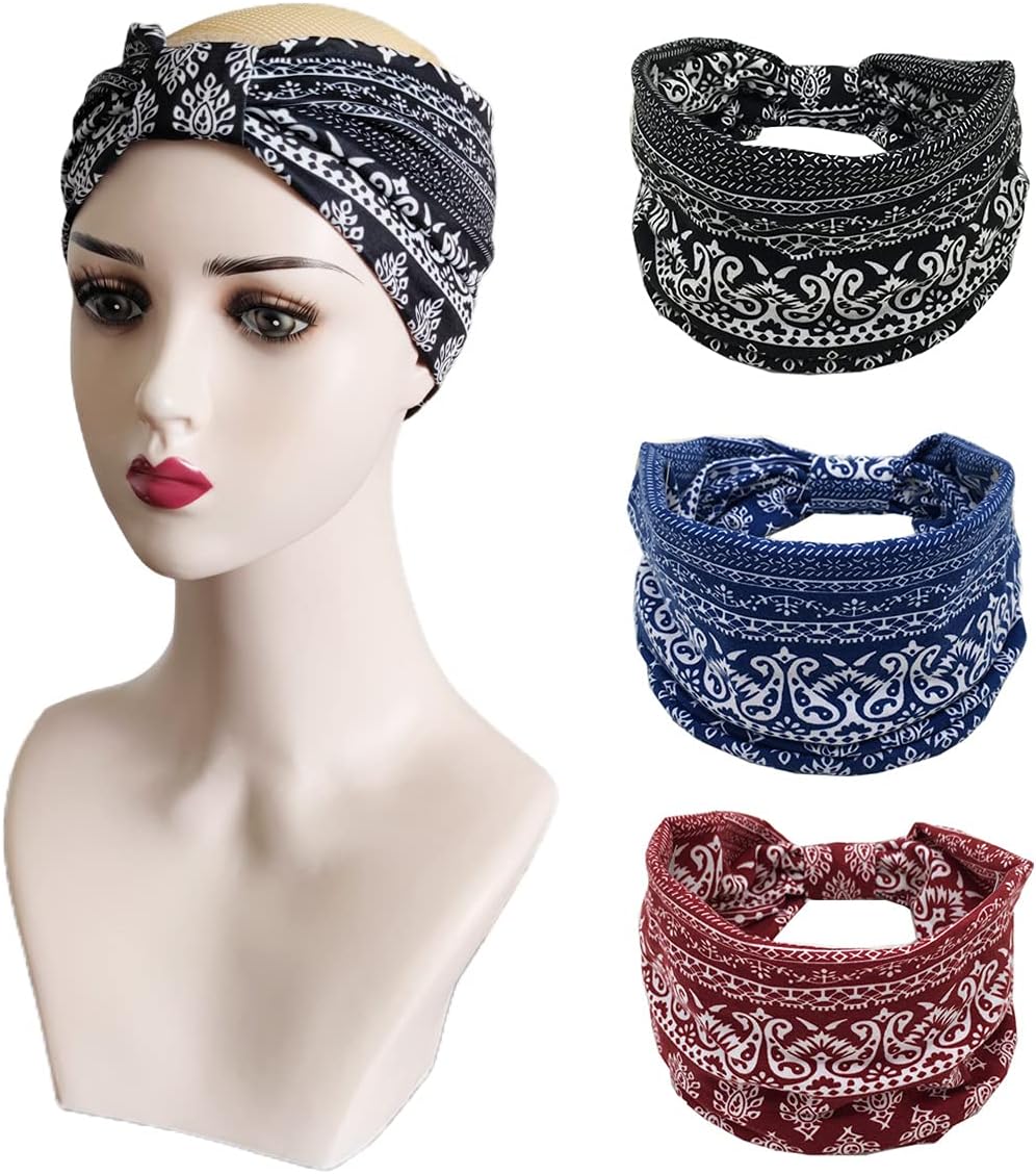 K-Elewon 3 Pack Women Wide Elastic Head Wrap Headband Sports yoga Hair Band