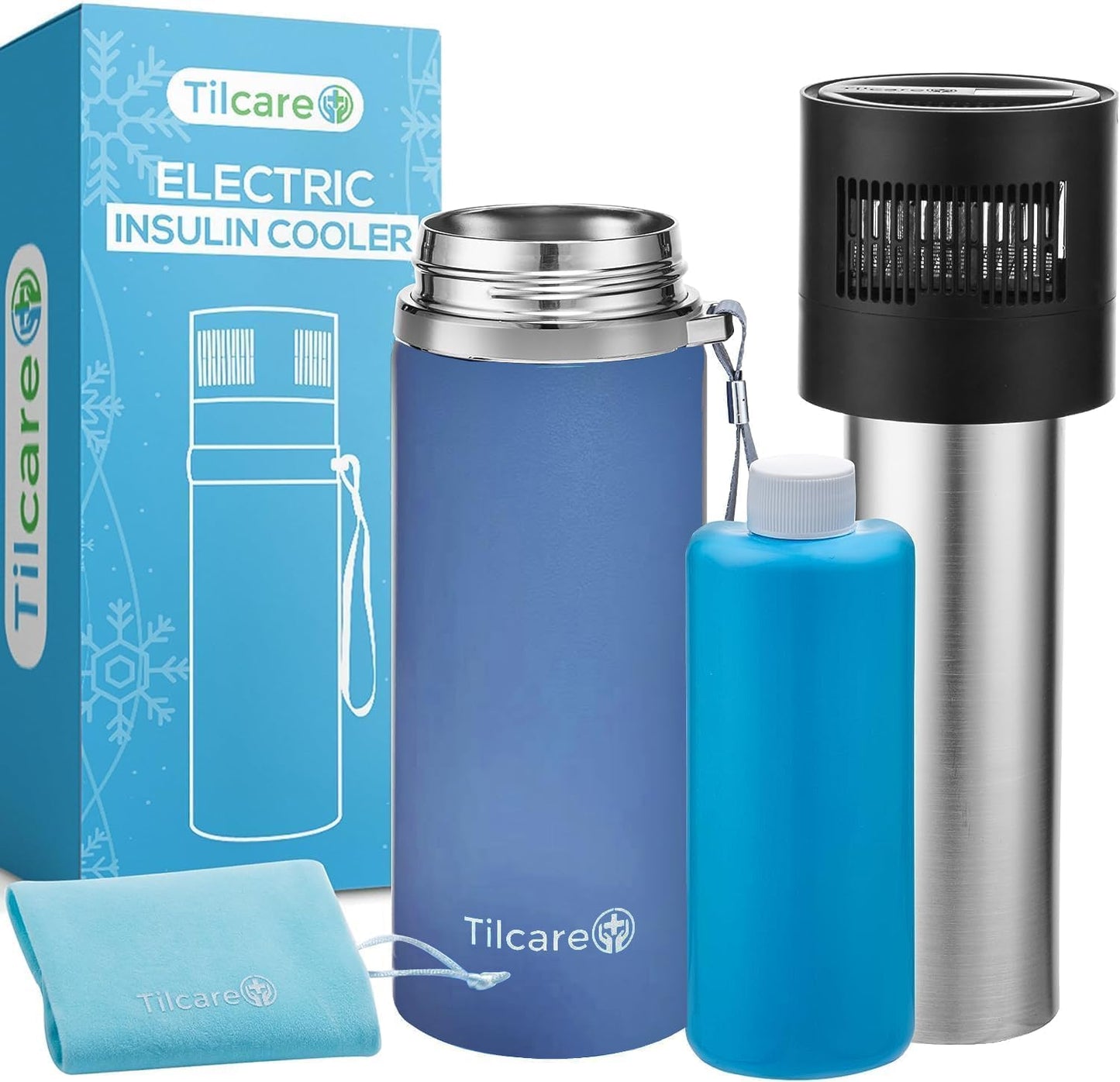 Electric Insulin Cooler Travel Case with USB Charger & Bio Gel by Tilcare - Unlimited Hours, Reusable Pen Freezer Bottle - Large Capacity TSA Approved - Holds up to 6 Diabetic Pens and Medical Vials