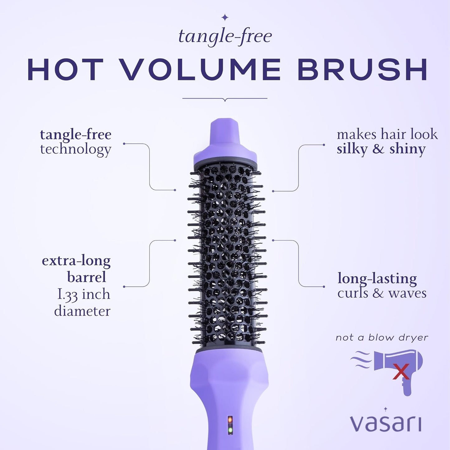 Vasari Extra-Long Round Thermal Brush 1.3 Inch | Curling Brush Iron with Ionic Ceramic Barrel for Creating Loose Curls and Volume | Hot Roller with Tangle-Free Technology | NOT A Hair Dryer