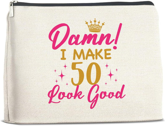 50th Birthday Gifts for Her Wife Aunt Grandma Makeup Bag, I Make 50 Look Good Cosmetic Bag Zipper Makeup Pouch Gifts for Grandma Mom 50th Birthday